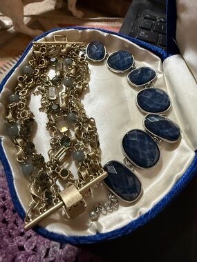 Gold tone banana republic multi strand bracelet & do blue lucite stone bracelet